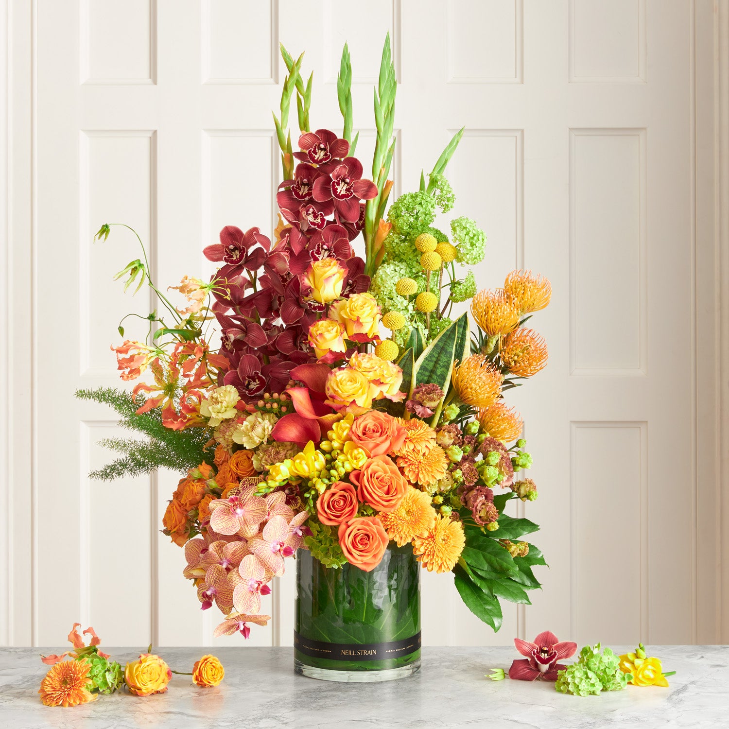 Haute Couture Tall Arrangement Oranges, Yellows & Reds