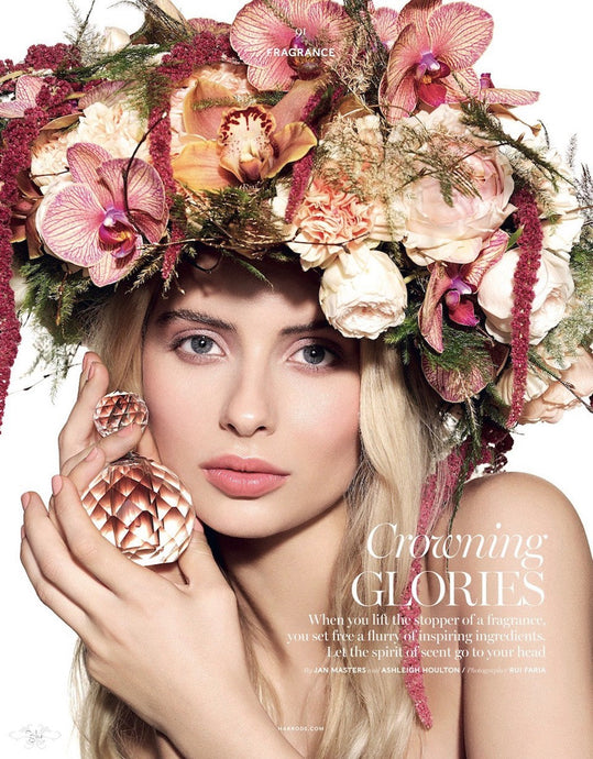 Floral Styling for Harrods Magazine - creative crowns for fragrances