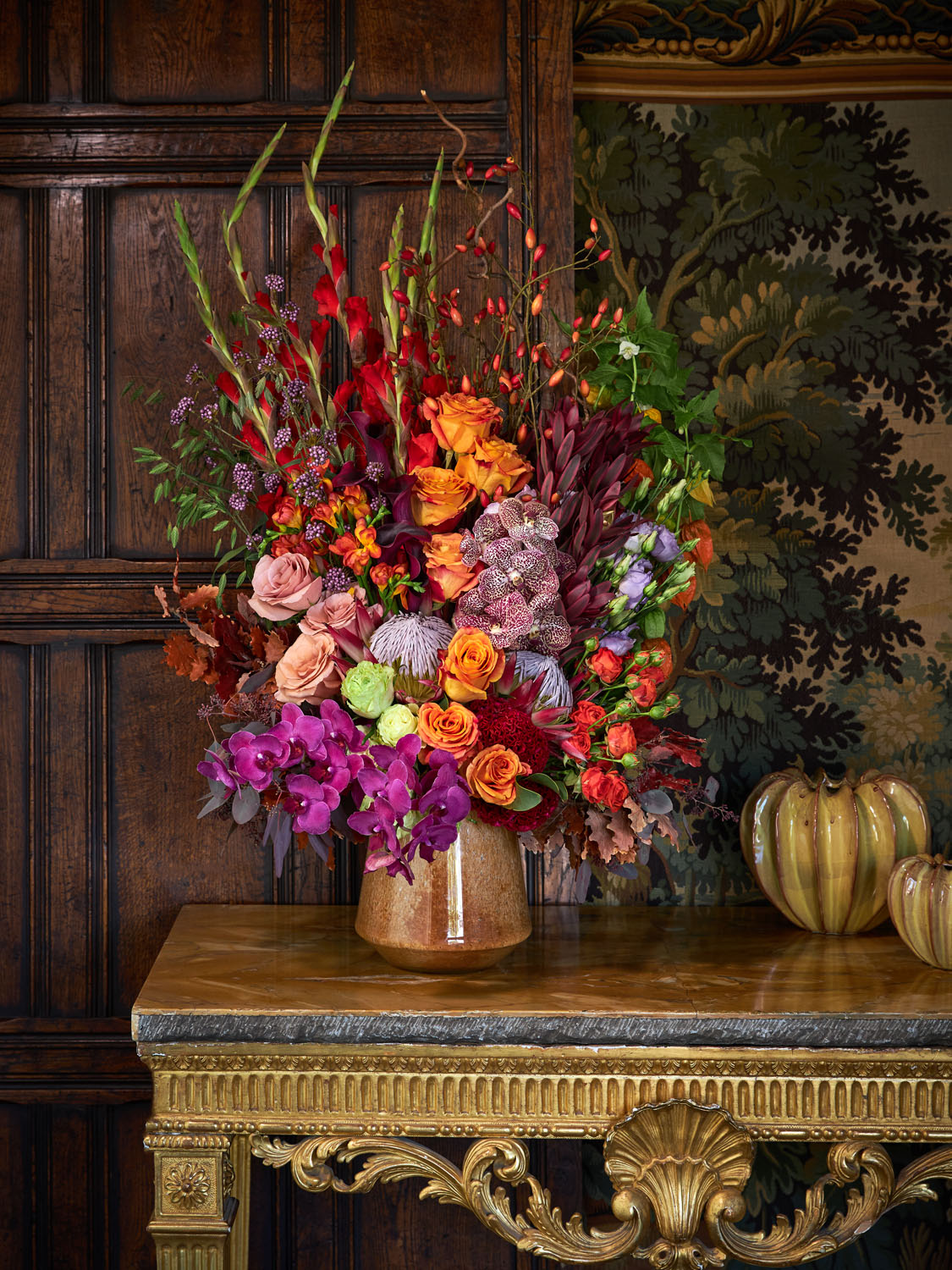 “Ode To Autumn” Tall Front Facing Table Arrangement
