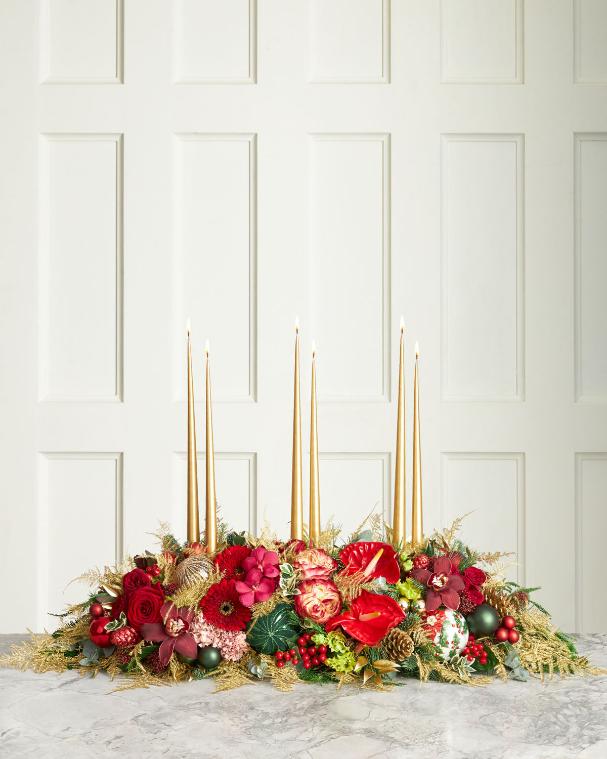 'Merry & Bright' Long and Low Table Arrangement